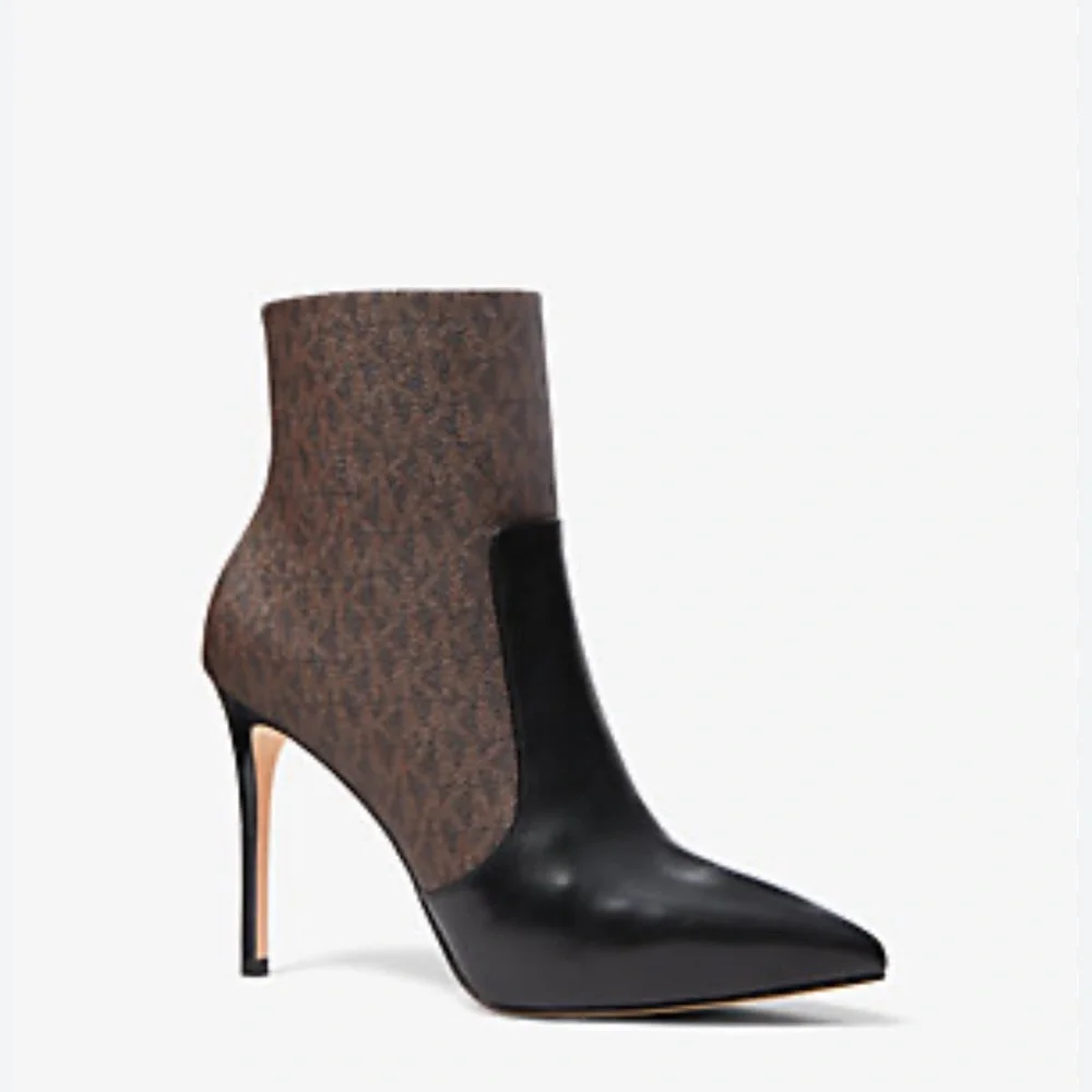 Michael Kors Black/Monogram Stiletto Ankle Booth - Picture 1 of 5